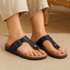 Navy Buckle Thong Cork Sandals