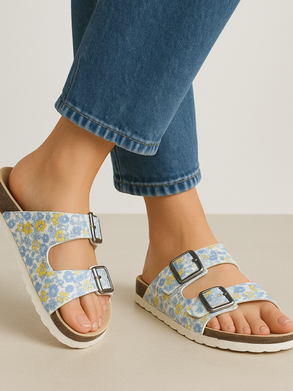 Azure Bloom Cork Sandals
