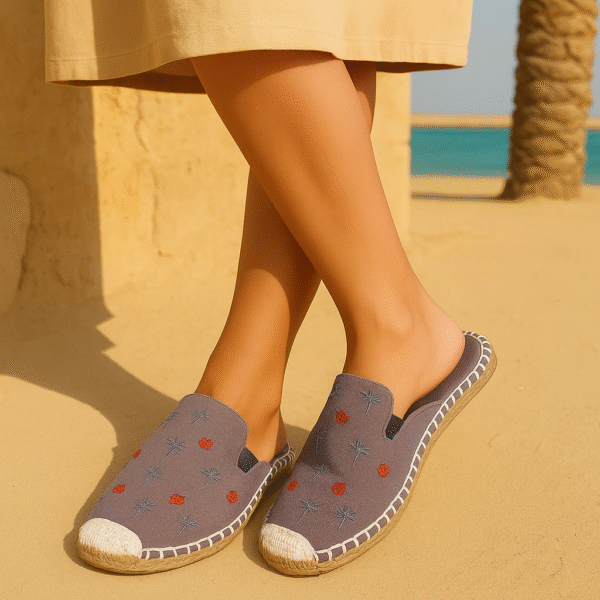 Jet Black Palm Tree  Espadrille Ladies Sandals