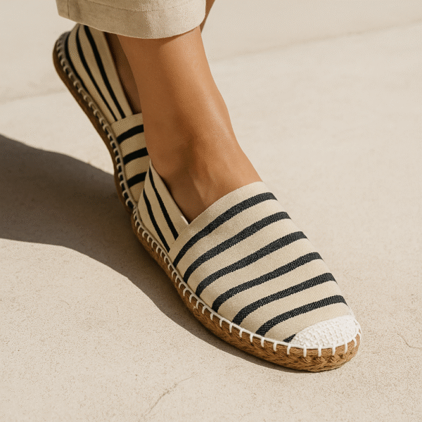 Beige Stripe Canvas Espadrille Ladies Sandals